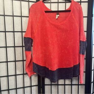 Free People Diamond Dozen Thermal Red and Blue Long Sleeve Top